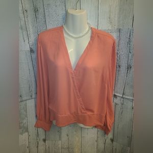New York & Company Peach Wrap Blouse